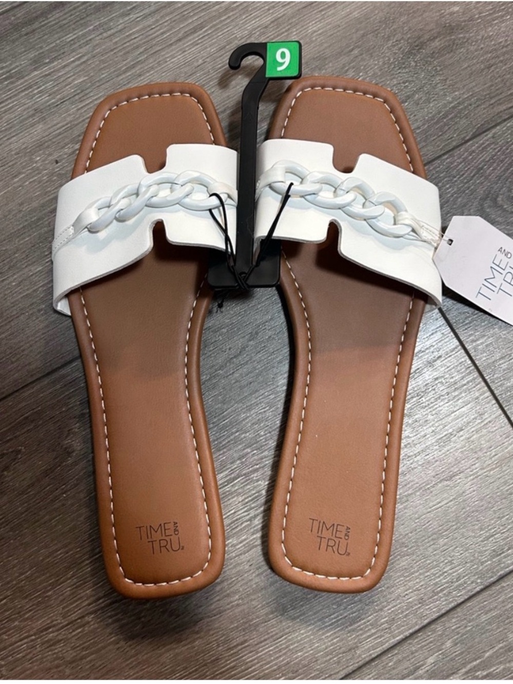 Time and Tru White Braided Strap Slide Sandals